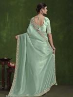 Aqua Green Crush Paper Silk Saree With Stitched Blouse